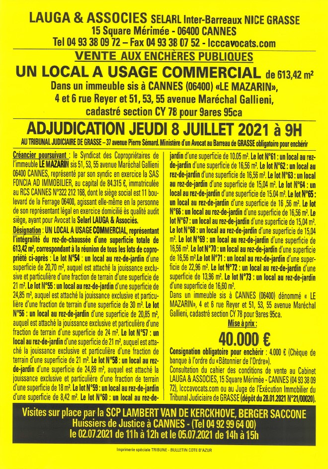 local commercial cannes mazarin saisie local commercial cannes
