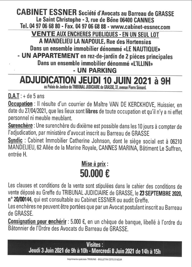 vente le nautique appartement parking mandelieu saisie immobiliere mandelieu