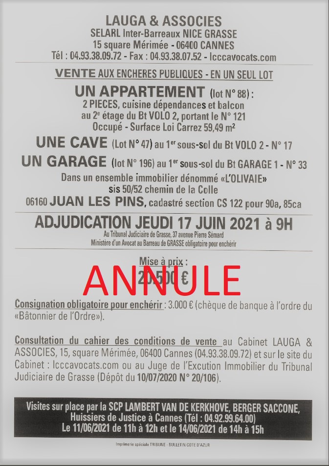 vente juan olivaie appartement annulé vente immobiliere saisie
